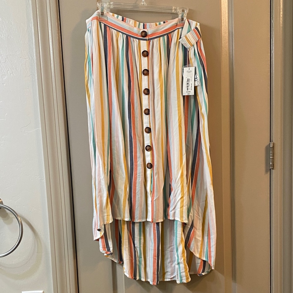 Striped Multicolor Button-Front Skirt
